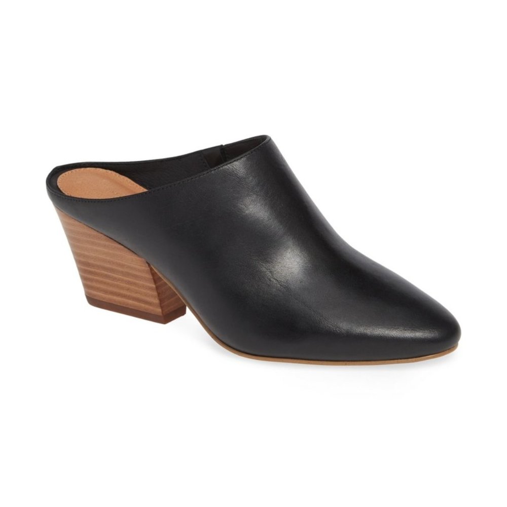 Halogen Black Leather Brielle Mules